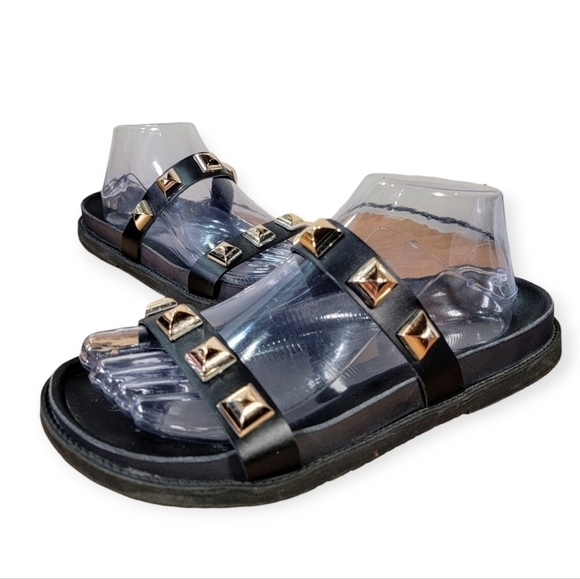 Giulia Palai Slip on Sandals Two Strap Square Gold Studding Size 8 - Picture 1 of 17